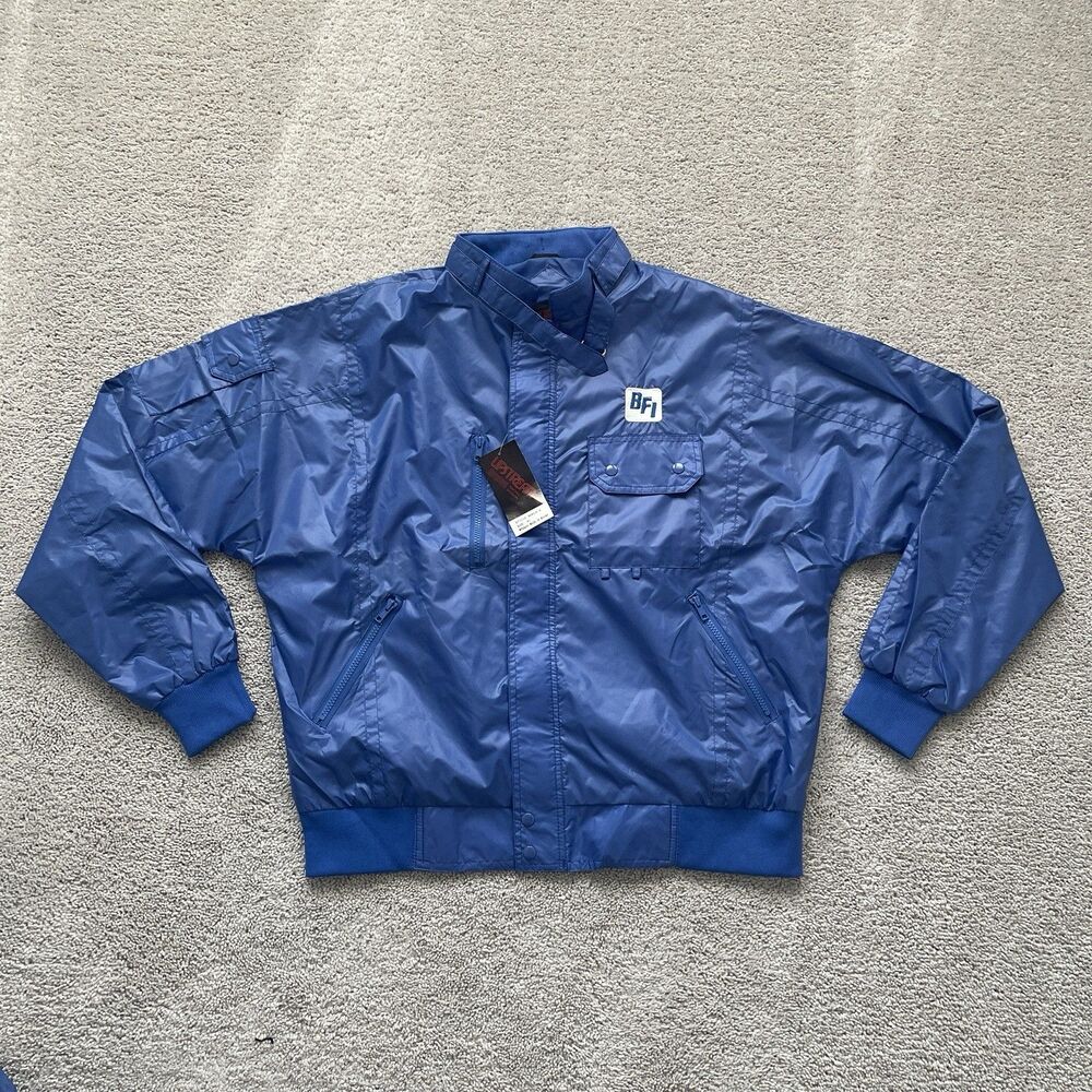 New Vintage 80s Upstream Racing Division Moto Bomber Jacket Blue Nylon Men's XL